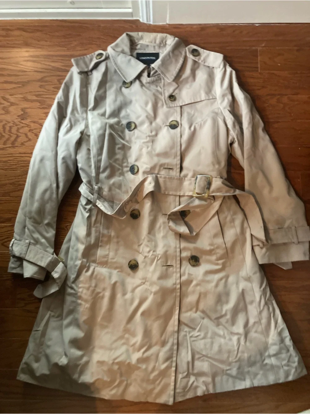 London Fog Women's Light Beige Double-Breasted Trench Coat with Belt - Picture 1 of 3